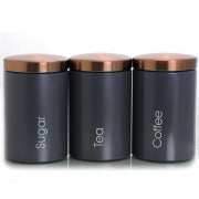 MegaChef Essential Kitchen Storage 3 Piece Sugar, Coffee and Tea Canister Set in Matte Gray - Home Traders Sources