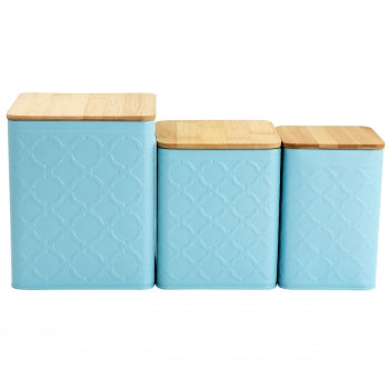 MegaChef 3 Piece Square Iron Kitchen Canister Set with Bamboo Lids