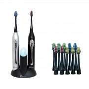 Dual Handle Ultra High Powered Sonic Electric Toothbrush with Dock Charger, 12 Brush Heads & More!-Black and Silver - Home Traders Sources