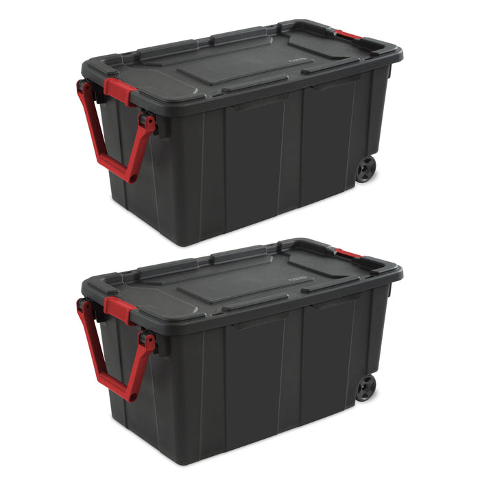 40 Gallon Wheeled Industrial Tote Plastic; Black; Set of 2 - Home Traders Sources