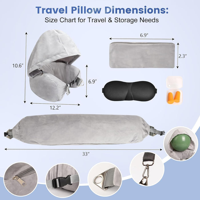 Stuffable Neck Pillow for Travel with Hood
