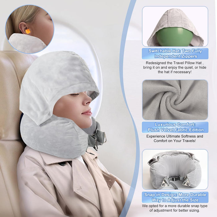 Stuffable Neck Pillow for Travel with Hood