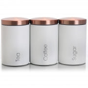 MegaChef Essential Kitchen Storage 3 Piece Sugar, Coffee and Tea Canister Set in Matte White - Home Traders Sources