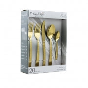 MegaChef Baily 20 Piece Flatware Utensil Set, Stainless Steel Silverware Metal Service for 4 in Gold - Home Traders Sources