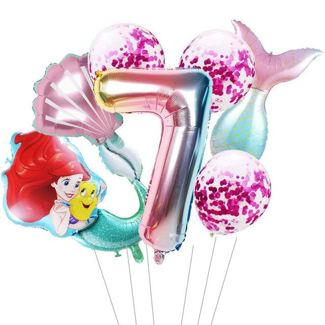 7pcs mermaid Ariel cartoon balloons princess foil balloon 32Inch Number birthday party decor LUZONG - Home Traders Sources