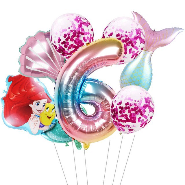 7pcs mermaid Ariel cartoon balloons princess foil balloon 32Inch Number birthday party decor LUZONG - Home Traders Sources