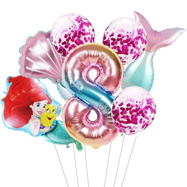 7pcs mermaid Ariel cartoon balloons princess foil balloon 32Inch Number birthday party decor LUZONG - Home Traders Sources
