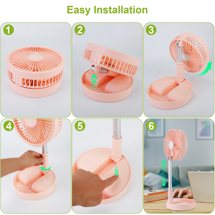 Portable Folding Desk Table Fan Quiet USB Rechargeable Telescopic Standing Floor Fan - Home Traders Sources