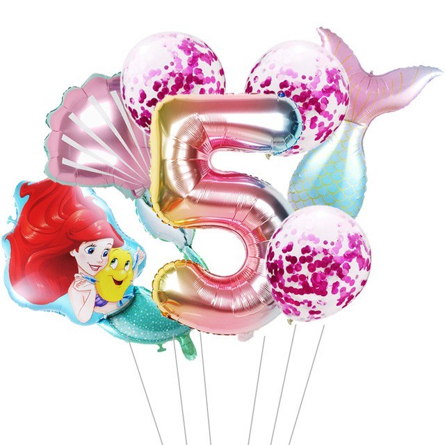 7pcs mermaid Ariel cartoon balloons princess foil balloon 32Inch Number birthday party decor LUZONG - Home Traders Sources