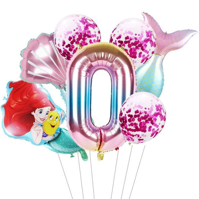 7pcs mermaid Ariel cartoon balloons princess foil balloon 32Inch Number birthday party decor LUZONG - Home Traders Sources