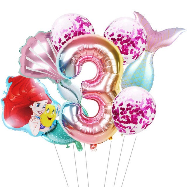 7pcs mermaid Ariel cartoon balloons princess foil balloon 32Inch Number birthday party decor LUZONG - Home Traders Sources