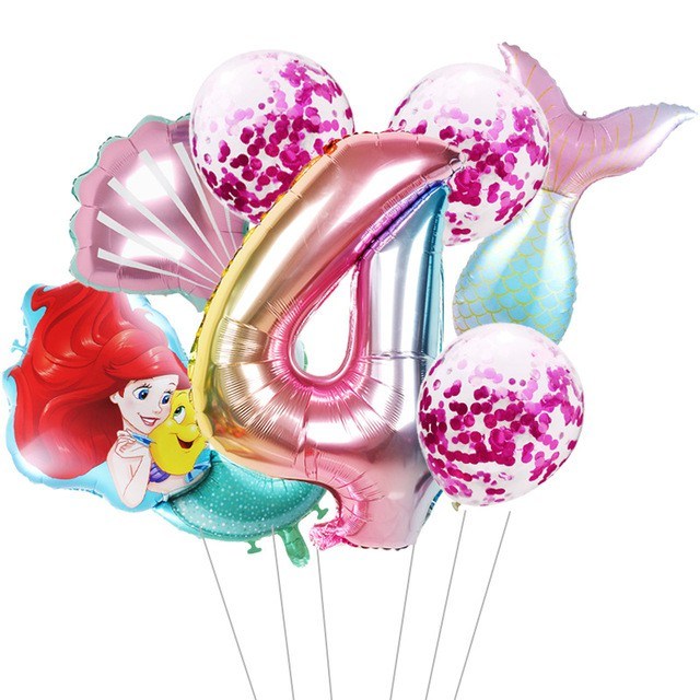 7pcs mermaid Ariel cartoon balloons princess foil balloon 32Inch Number birthday party decor LUZONG - Home Traders Sources
