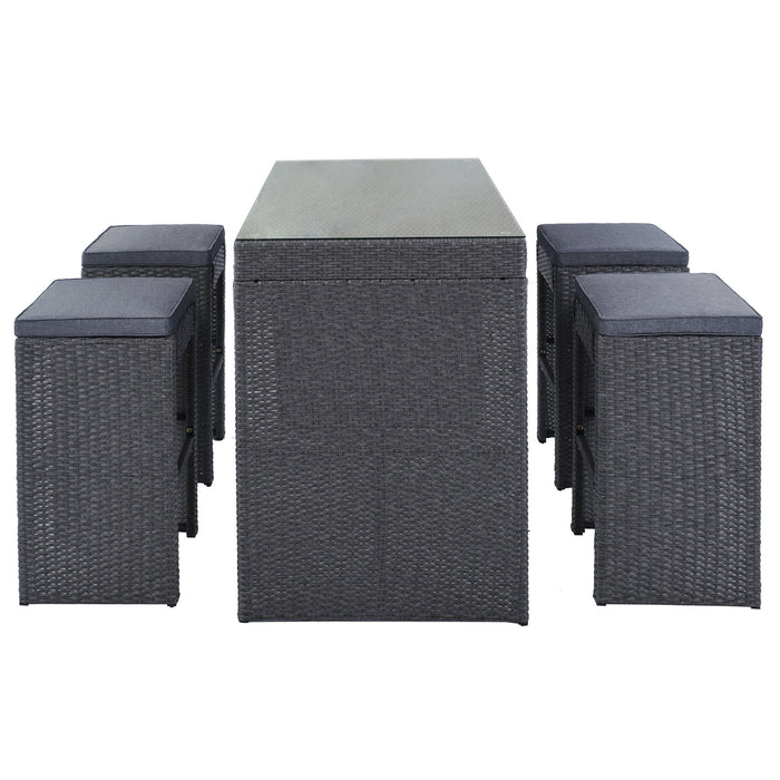 5-piece Rattan Outdoor Patio Furniture Set Bar Dining Table Set with 4 Stools - Home Traders Sources