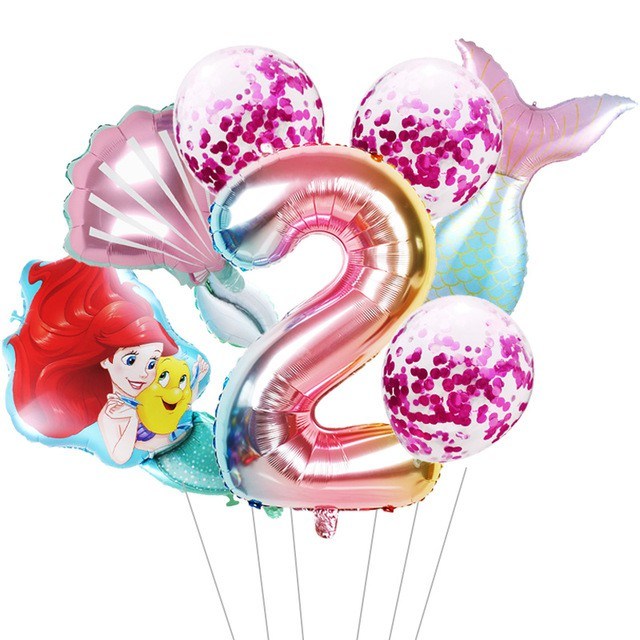 7pcs mermaid Ariel cartoon balloons princess foil balloon 32Inch Number birthday party decor LUZONG - Home Traders Sources