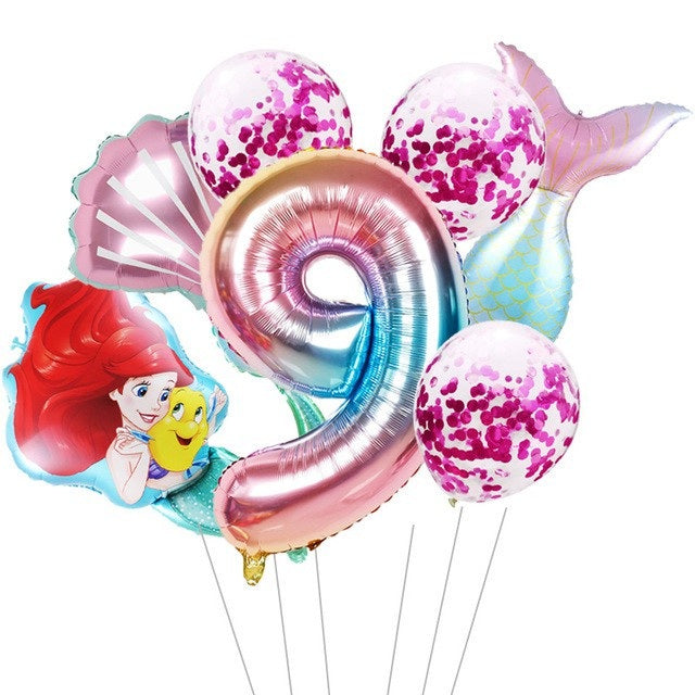 7pcs mermaid Ariel cartoon balloons princess foil balloon 32Inch Number birthday party decor LUZONG - Home Traders Sources